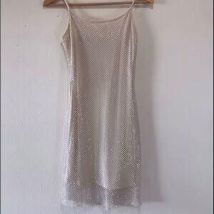 Cream Spaghetti Strap Slip Mini Dress for Cocktail